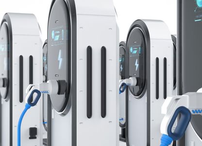 Electric chargers in a row