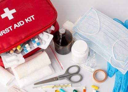 first aid kit displaying its contents