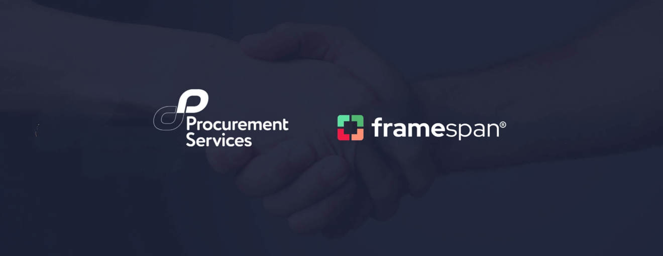 Graphic showing two hands shaking in the background with the Procurement Services logo and the Framespan logo