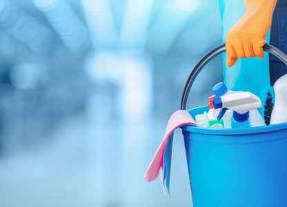 cleaner holding cleaning equipment
