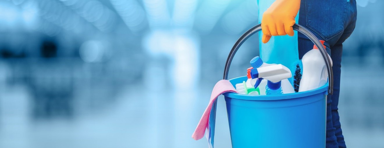 cleaner holding cleaning equipment