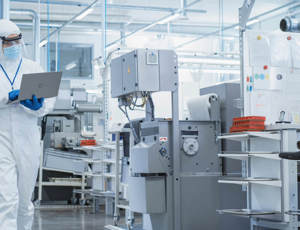 A person wearing PPE in a lab