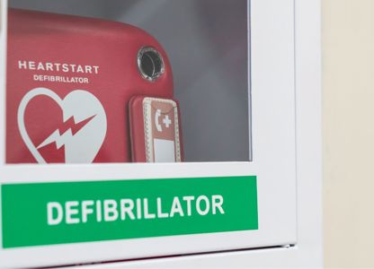 Defibrillator in a cupboard