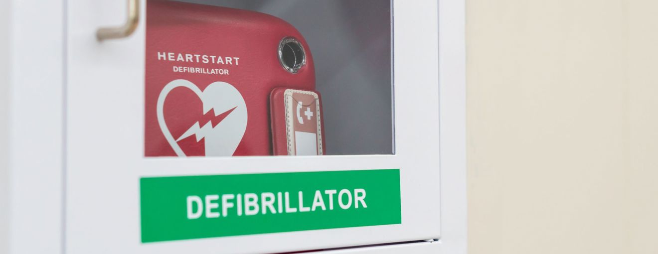Defibrillator in a cupboard