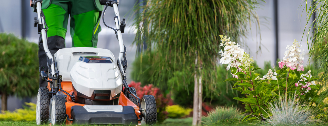 A lawnmower in action