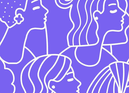 Purple and white graphic outline of women