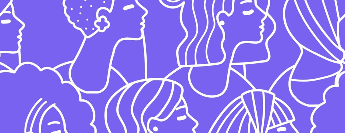 Purple and white graphic outline of women